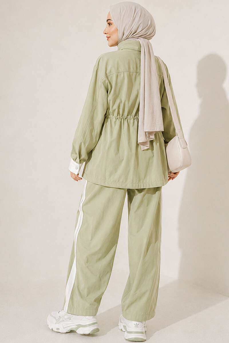 Tencel Two-Piece Set with Trim and Elastic Waist - Aqua Green