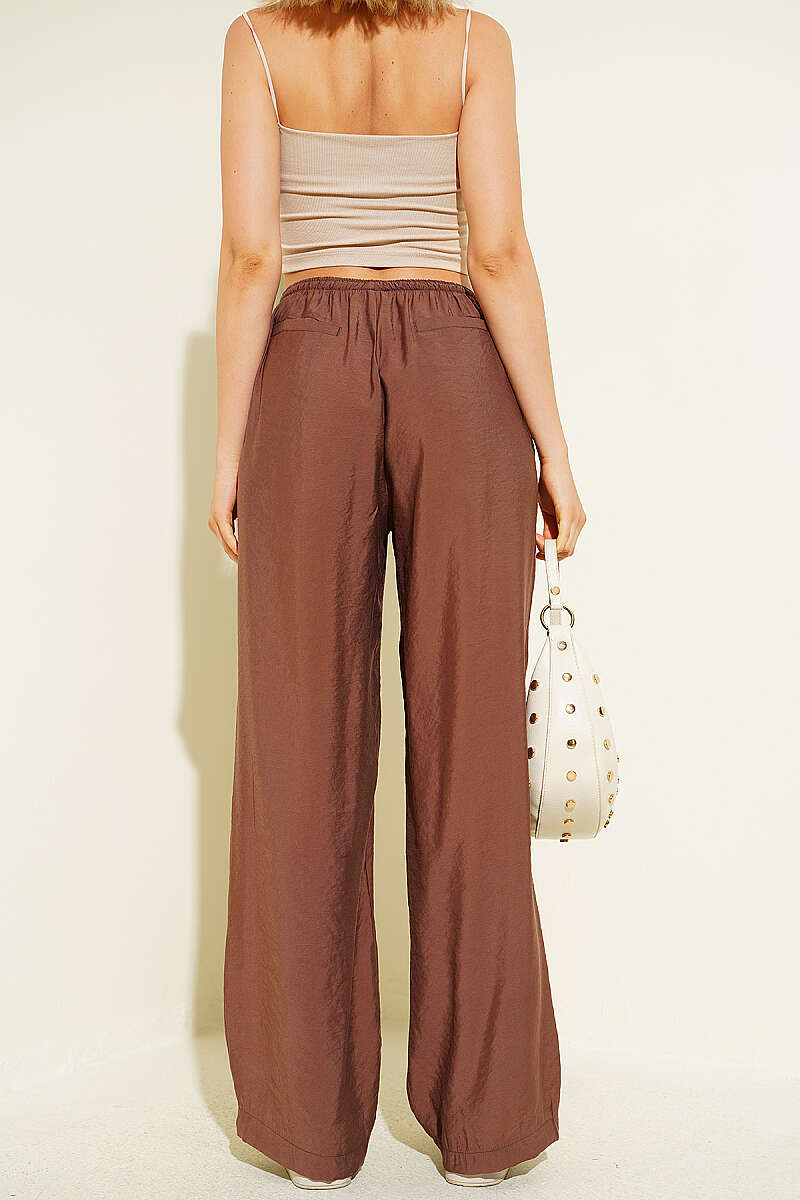 Wide-Leg Modal Trousers with Elastic Waist - Brown