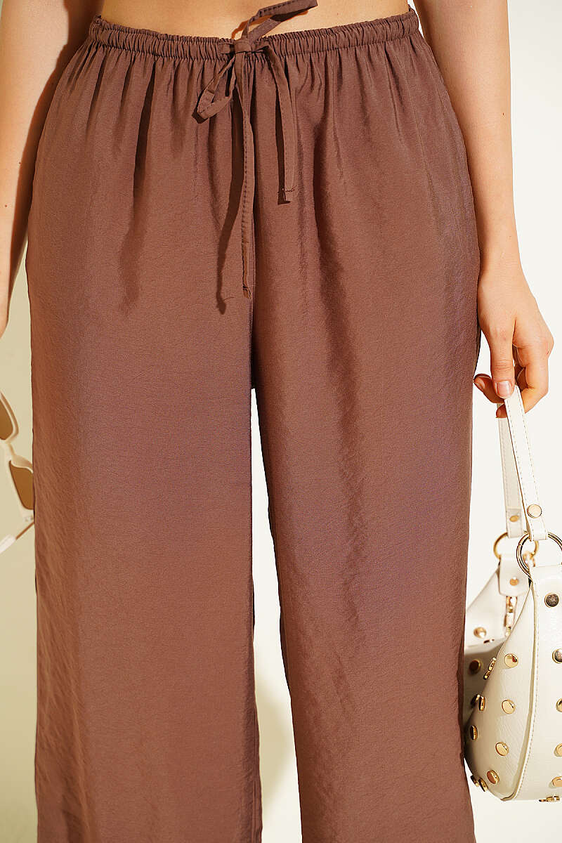 Wide-Leg Modal Trousers with Elastic Waist - Brown
