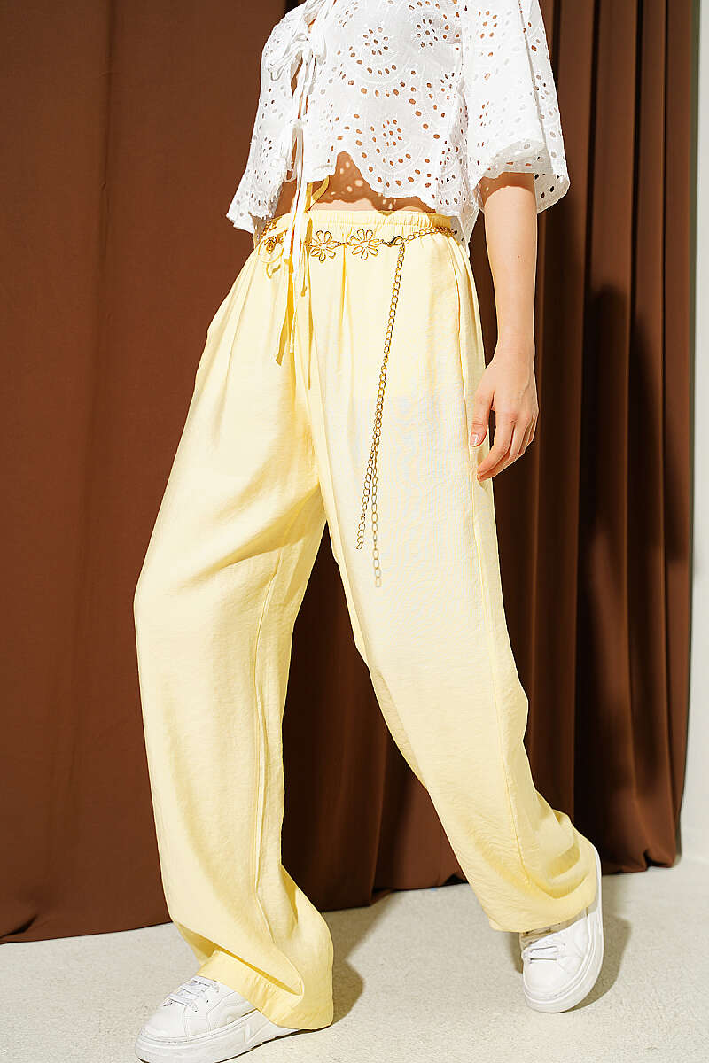 Wide-Leg Modal Trousers with Elastic Waist - Yellow