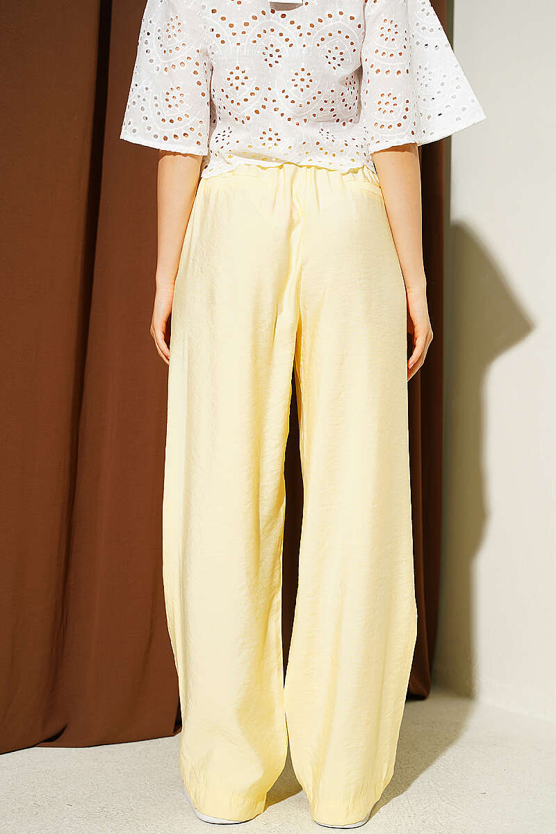 Wide-Leg Modal Trousers with Elastic Waist - Yellow