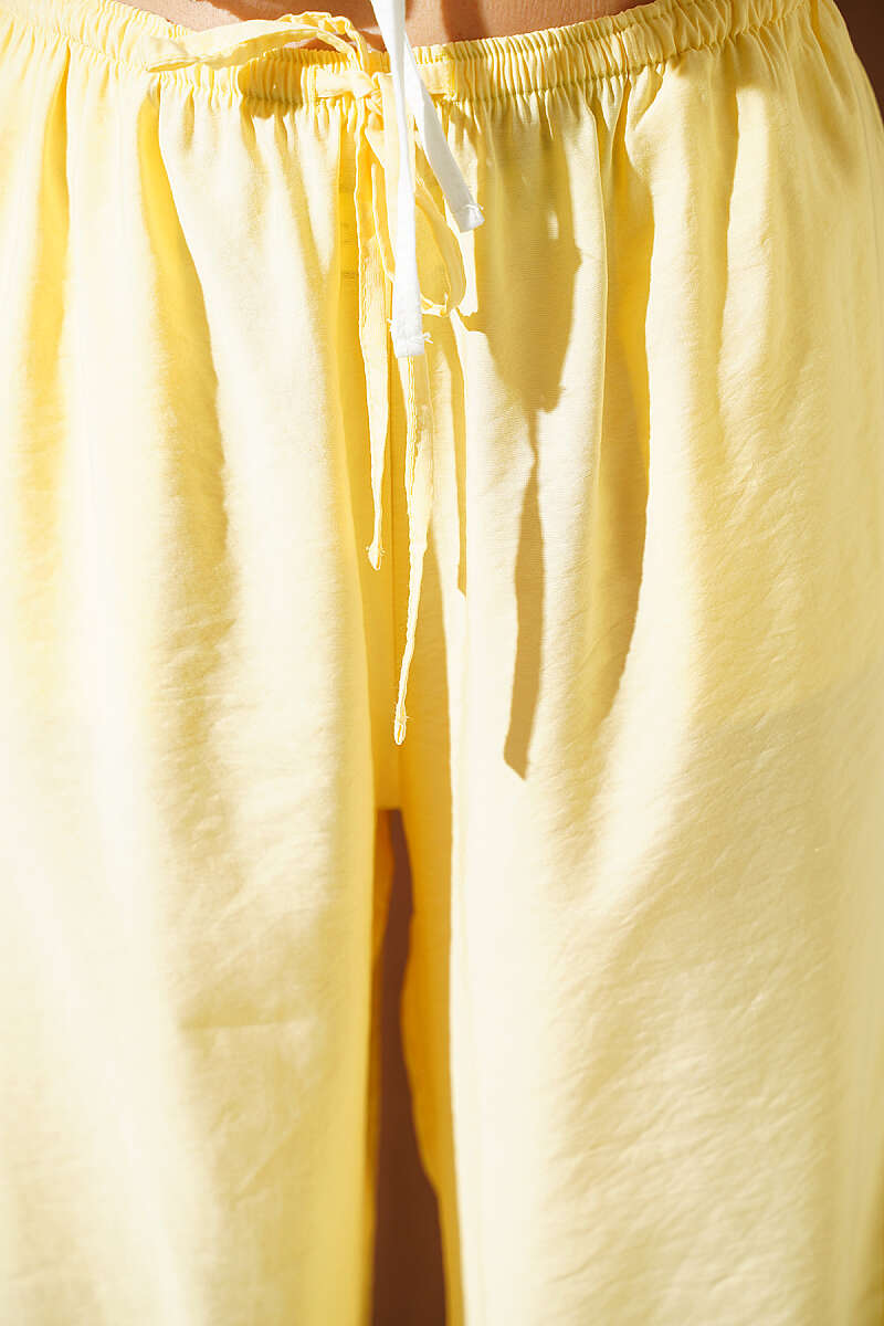 Wide-Leg Modal Trousers with Elastic Waist - Yellow