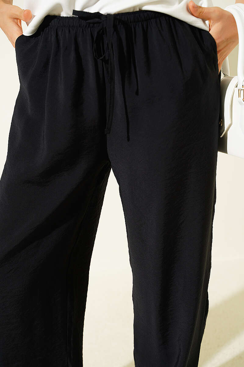 Wide-Leg Modal Trousers with Elastic Waist - Black