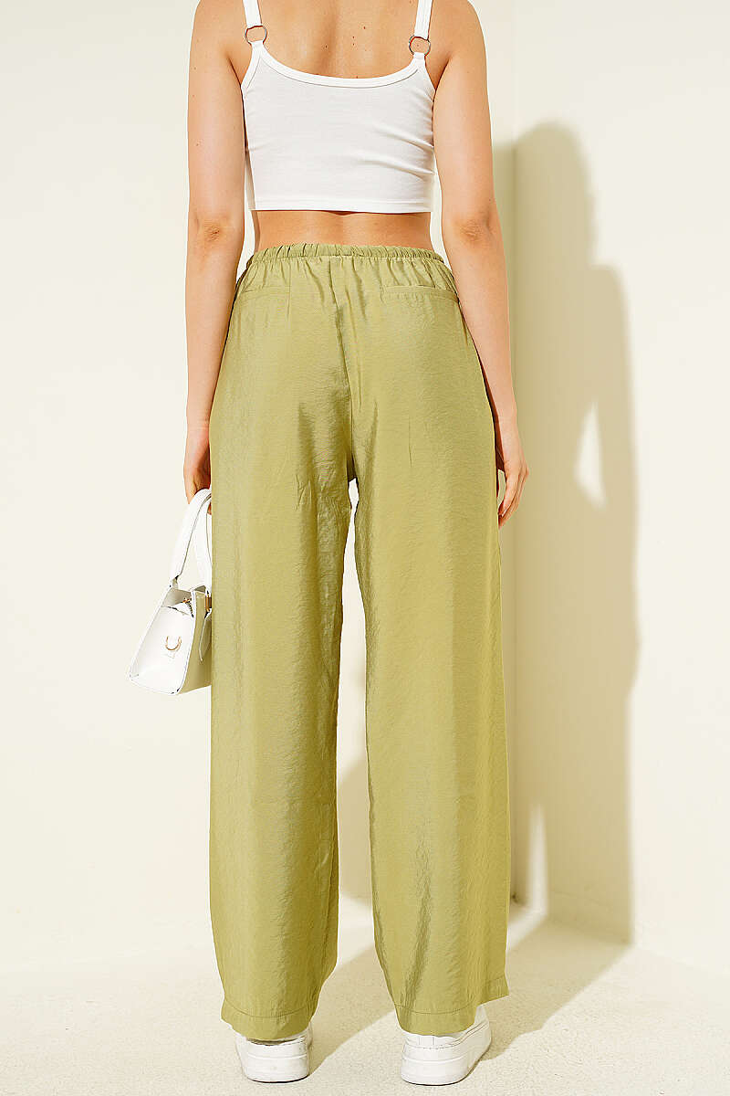 Wide-Leg Modal Trousers with Elastic Waist - Olive