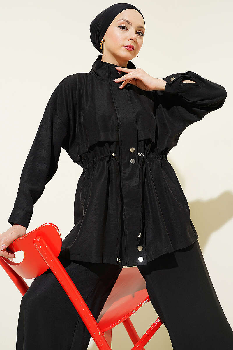 Modal Set with Concealed Zip and Elastic Waist - Black