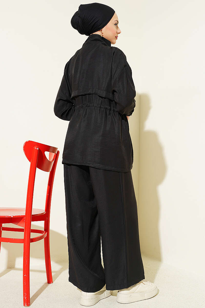 Modal Set with Concealed Zip and Elastic Waist - Black