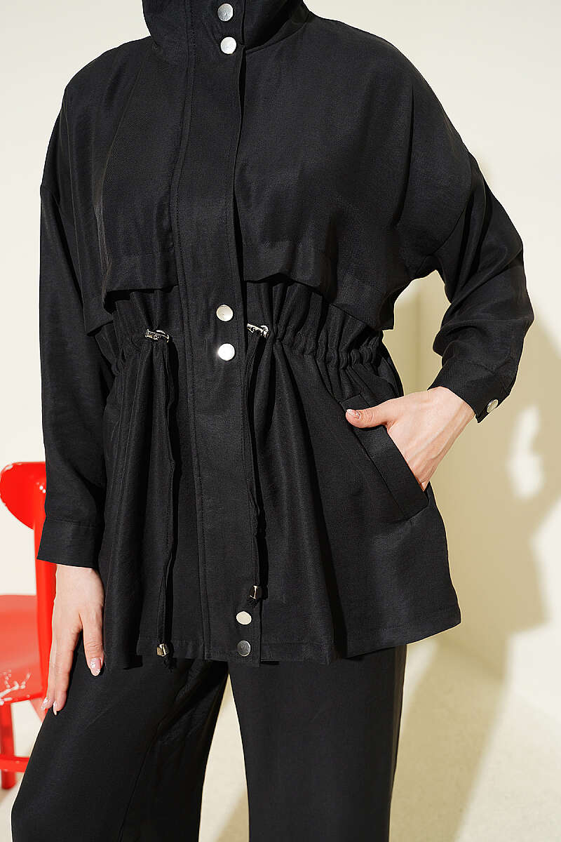 Modal Set with Concealed Zip and Elastic Waist - Black