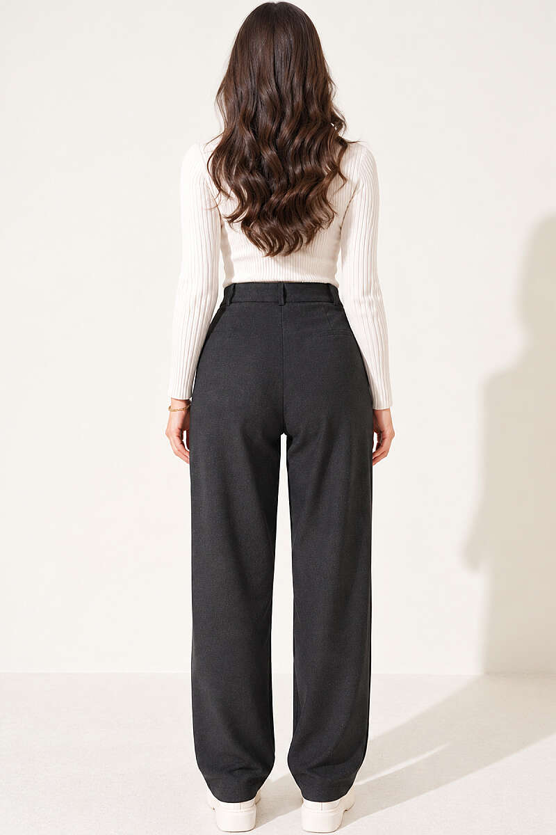 Drawstring Trousers with Elastic Waist - Charcoal