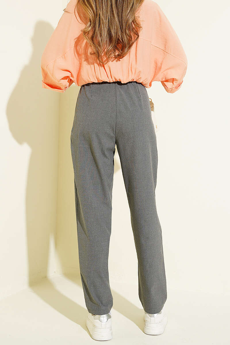 Drawstring Trousers with Elastic Waist - Smoke Grey