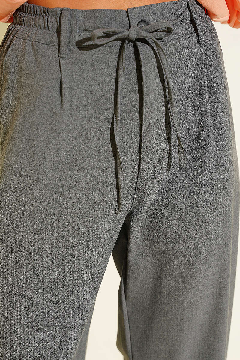 Drawstring Trousers with Elastic Waist - Smoke Grey