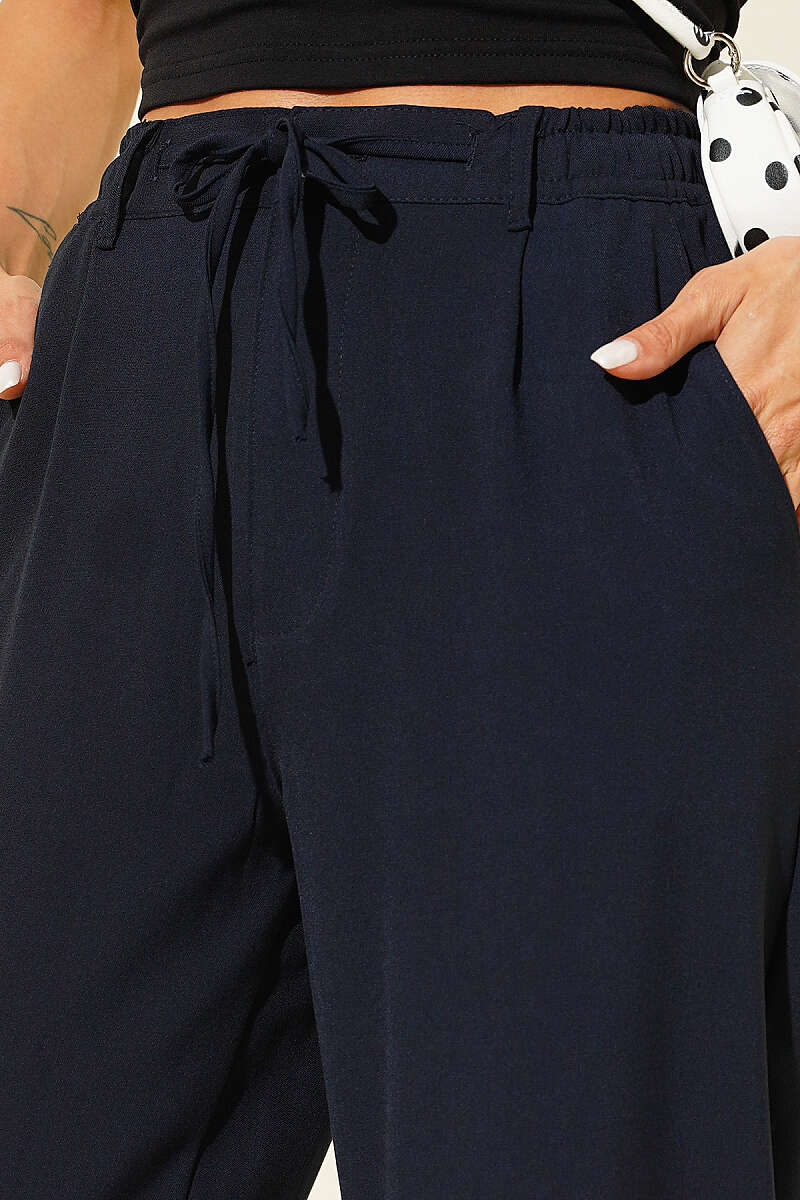 Drawstring Trousers with Elastic Waist - Black