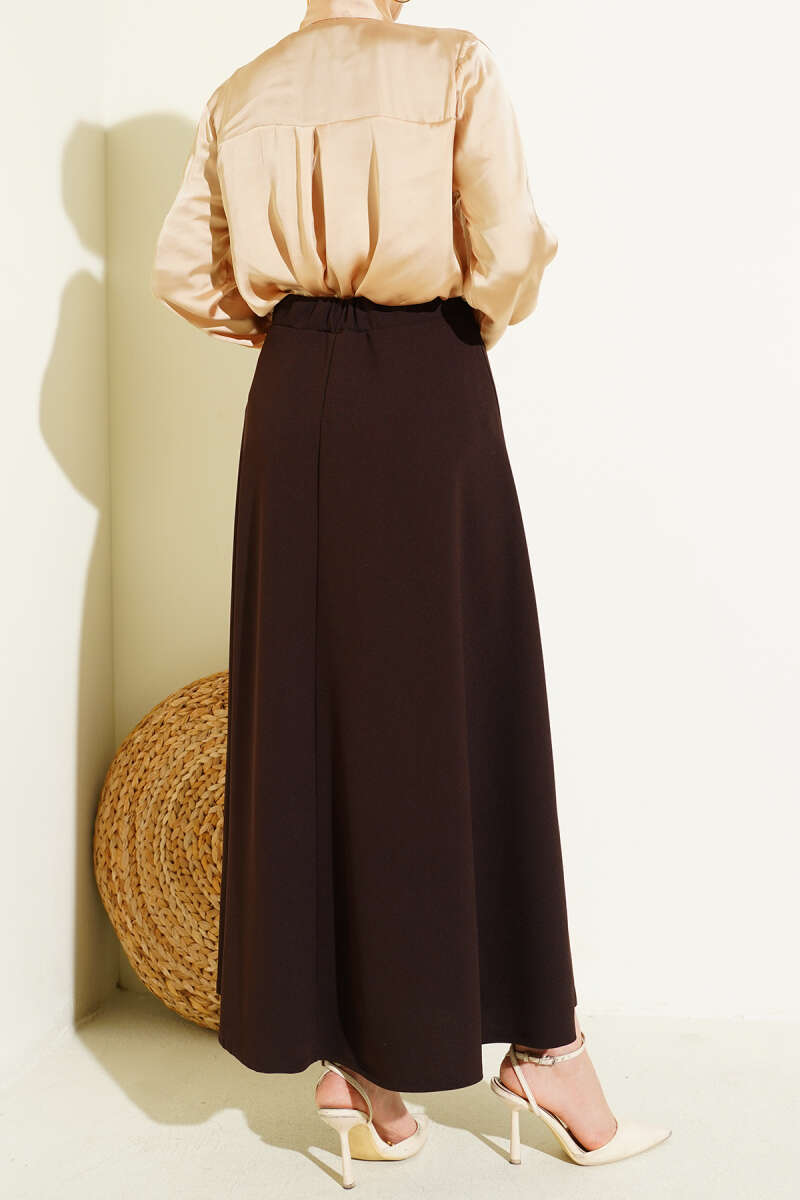 Flared Double-Knit Skirt with Elastic Waist - Brown