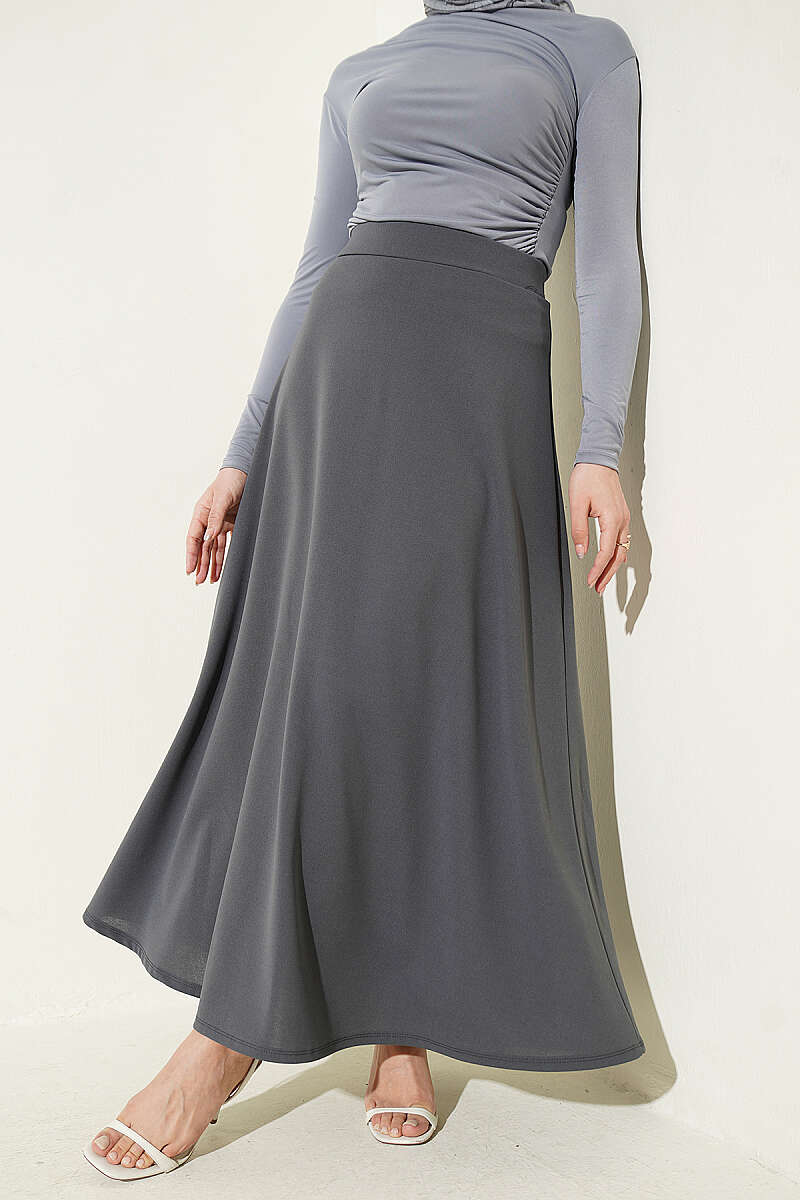 Flared Double-Knit Skirt with Elastic Waist - Slate Grey