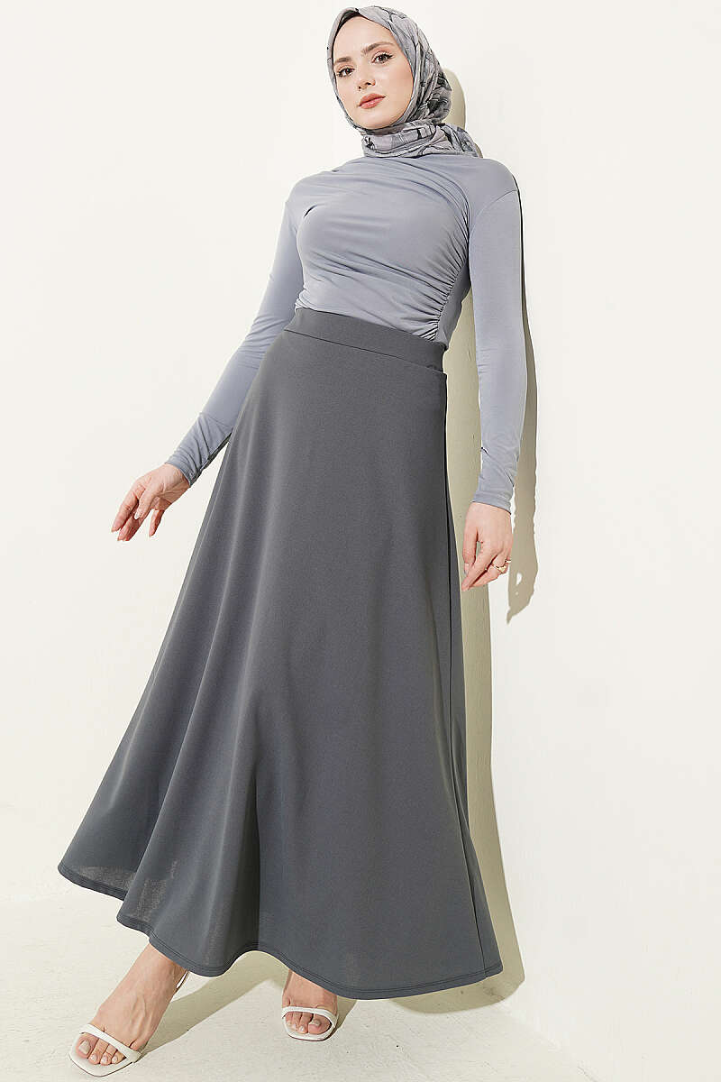 Flared Double-Knit Skirt with Elastic Waist - Slate Grey