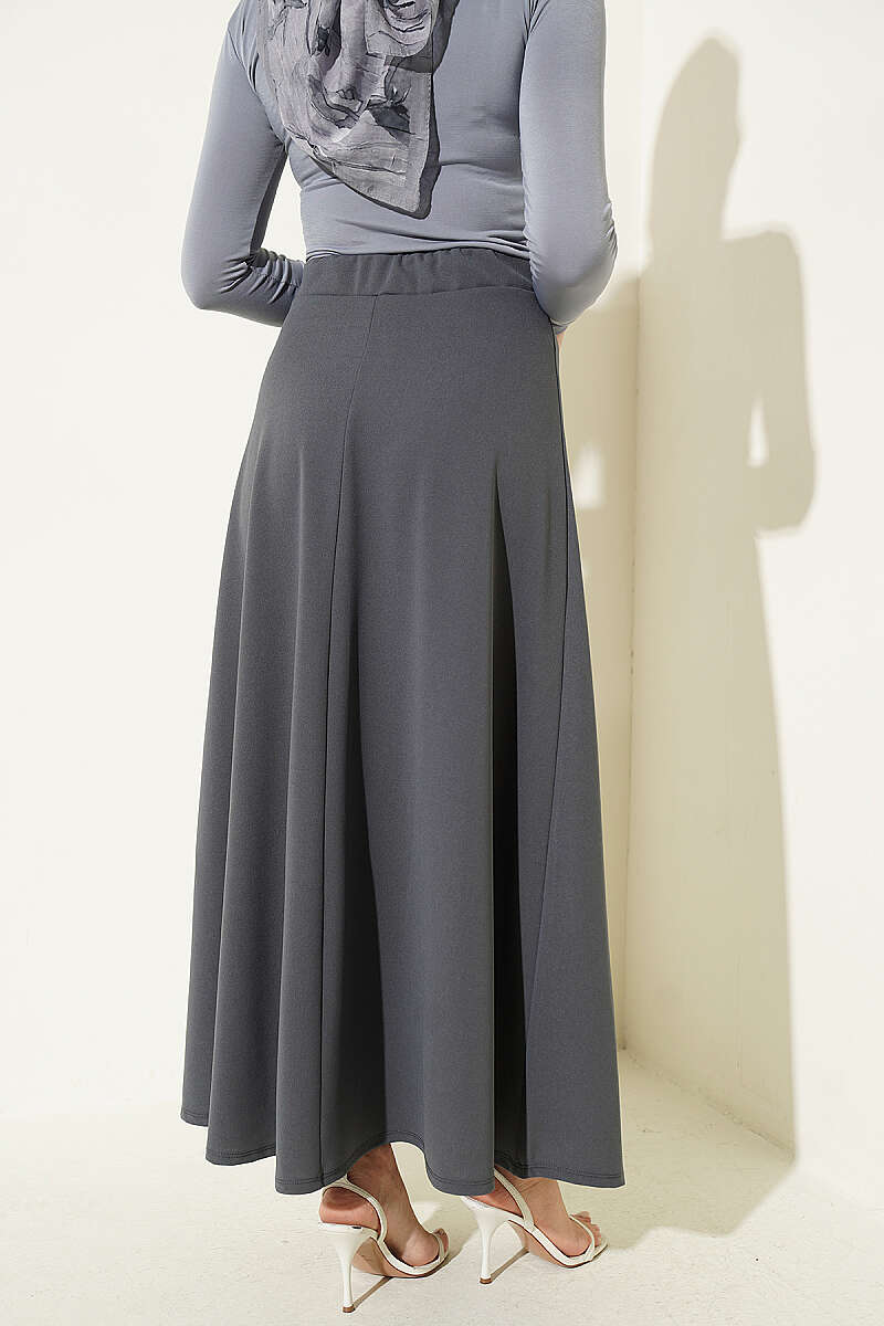 Flared Double-Knit Skirt with Elastic Waist - Slate Grey