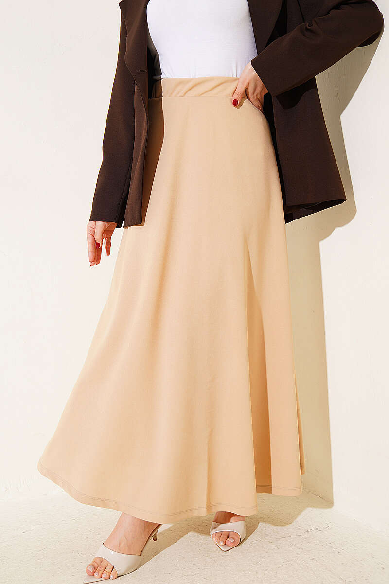 Flared Double-Knit Skirt with Elastic Waist - Sand
