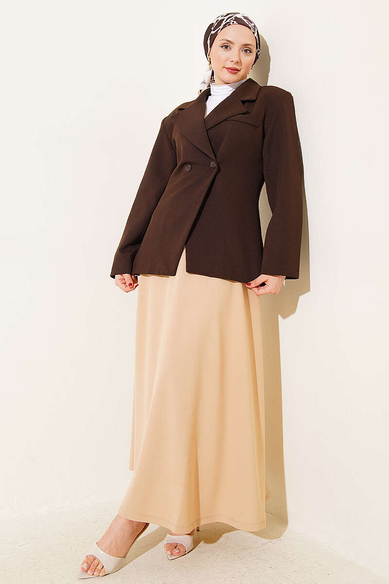 Flared Double-Knit Skirt with Elastic Waist - Sand