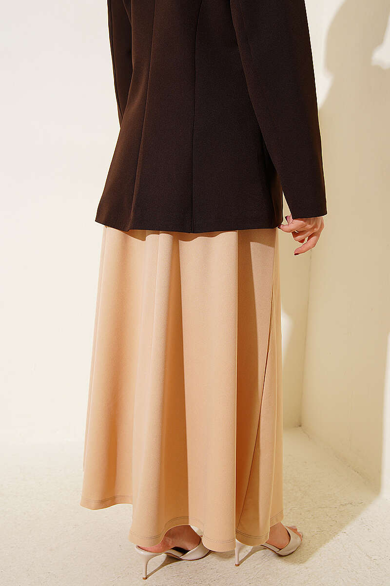 Flared Double-Knit Skirt with Elastic Waist - Sand