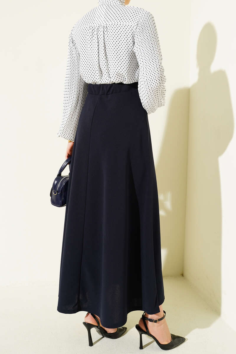 Flared Double-Knit Skirt with Elastic Waist - Navy