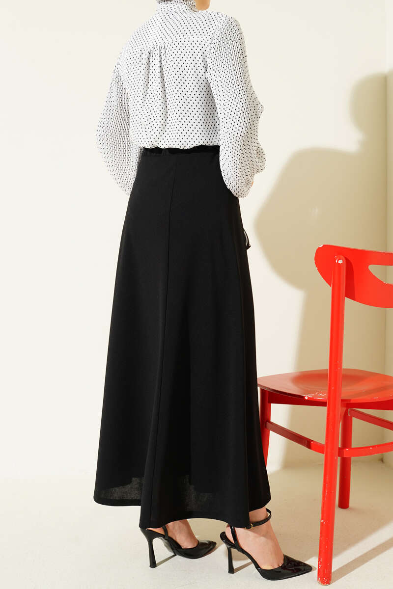 Flared Double-Knit Skirt with Elastic Waist - Black