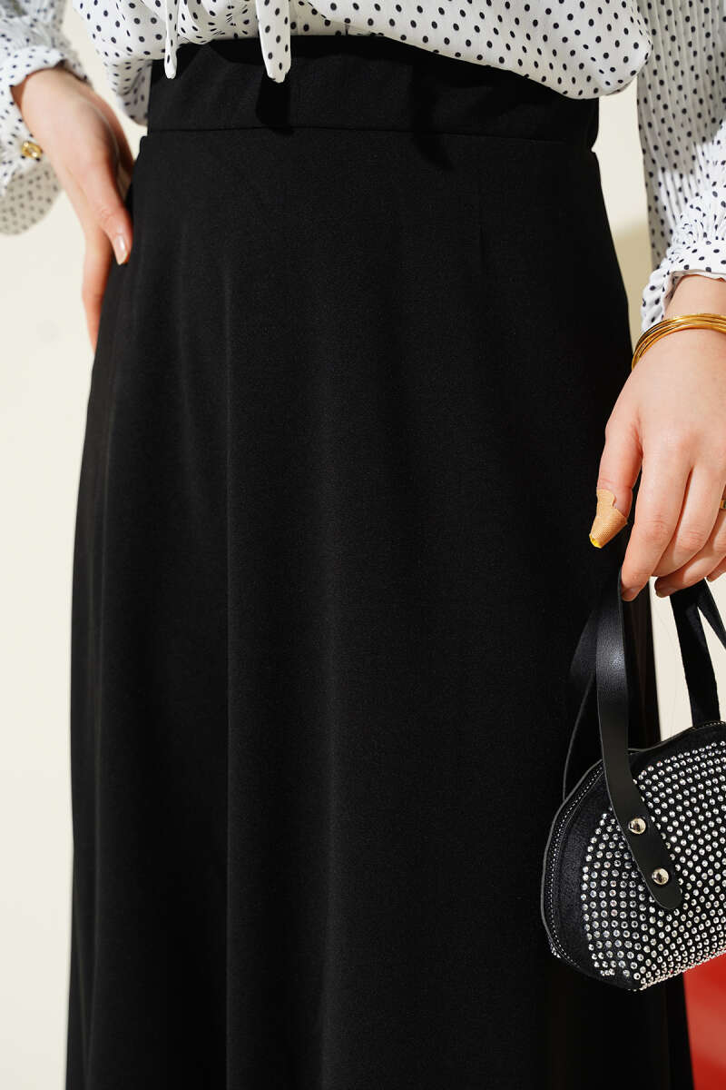 Flared Double-Knit Skirt with Elastic Waist - Black