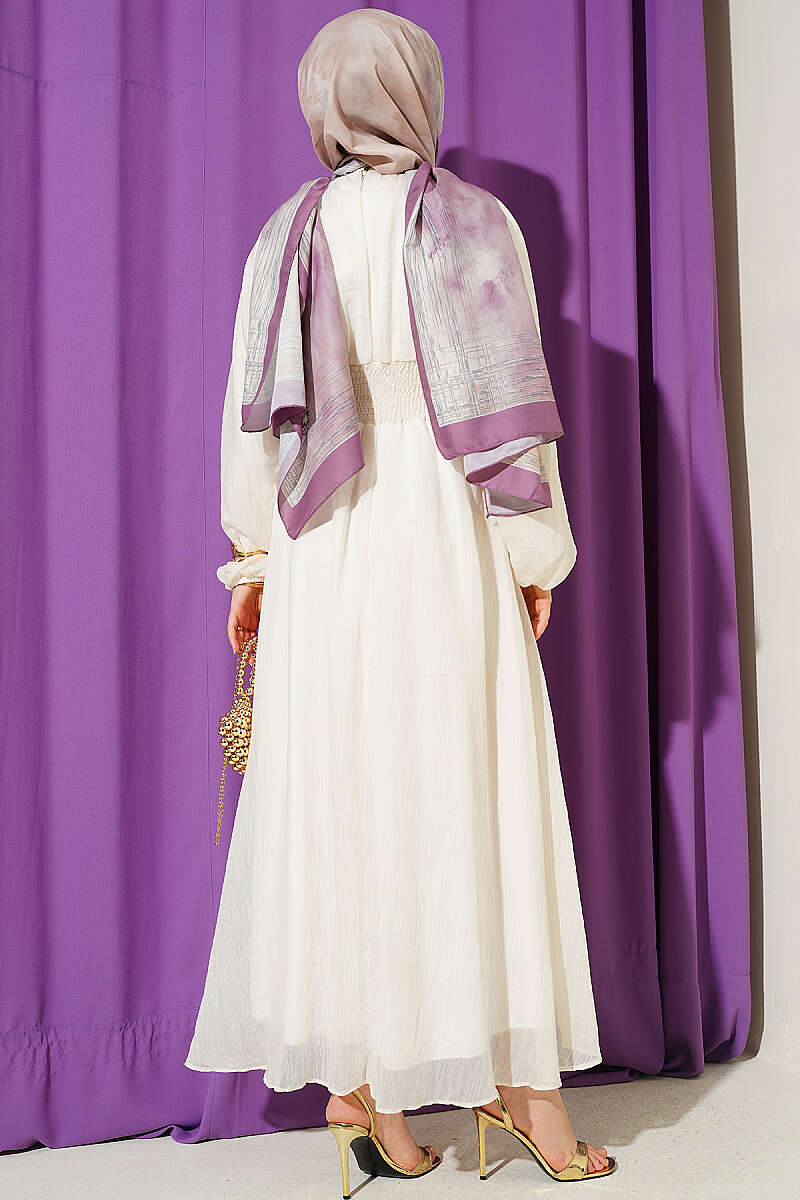 Flared Dress with Elastic Waist - Beige
