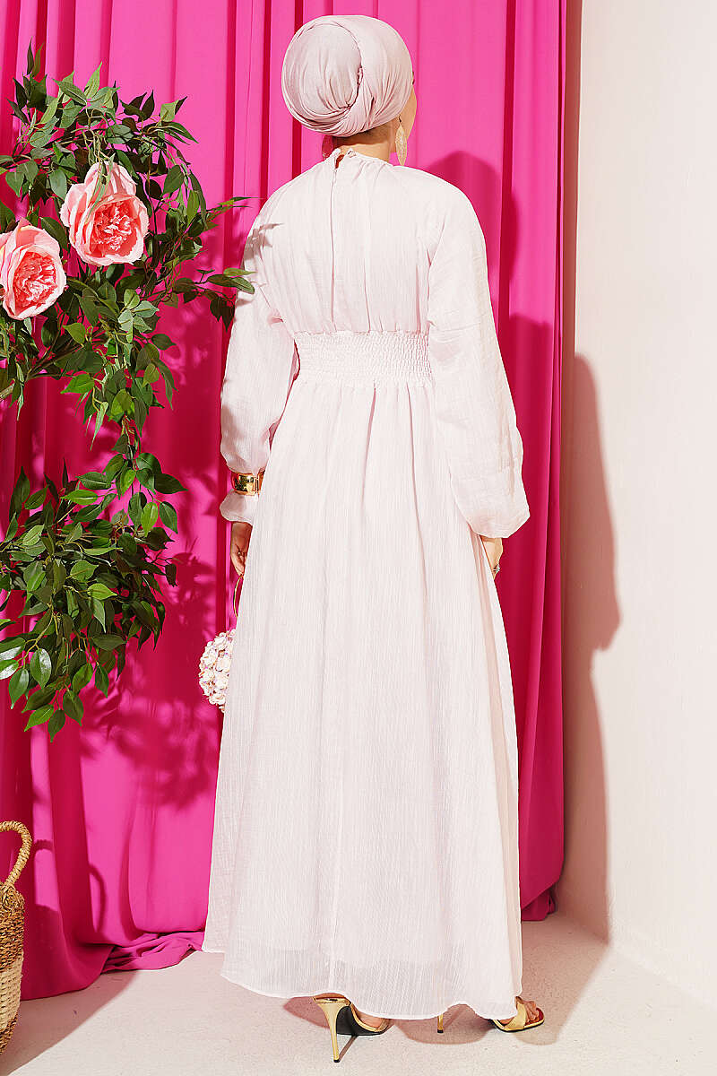 Flared Dress with Elastic Waist - Pink
