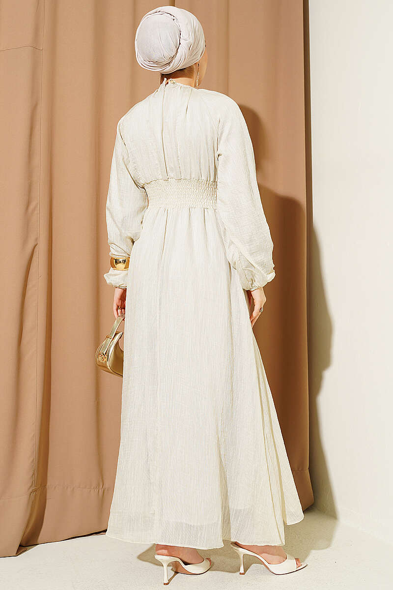Flared Dress with Elastic Waist - Stone