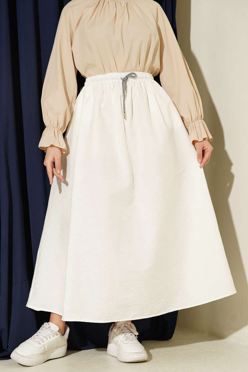 Flared Parachute Skirt with Elastic Waist - Ecru