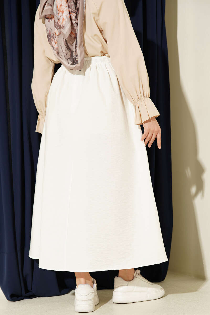 Flared Parachute Skirt with Elastic Waist - Ecru