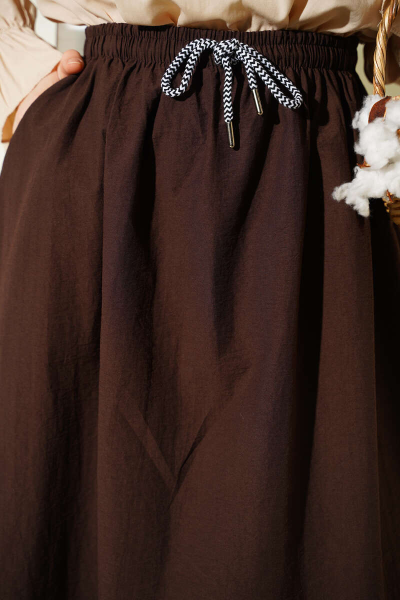 Flared Parachute Skirt with Elastic Waist - Brown