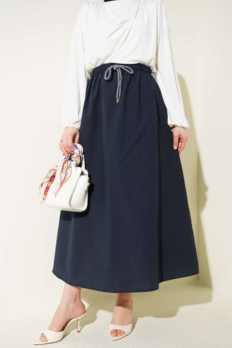 Flared Parachute Skirt with Elastic Waist - Navy