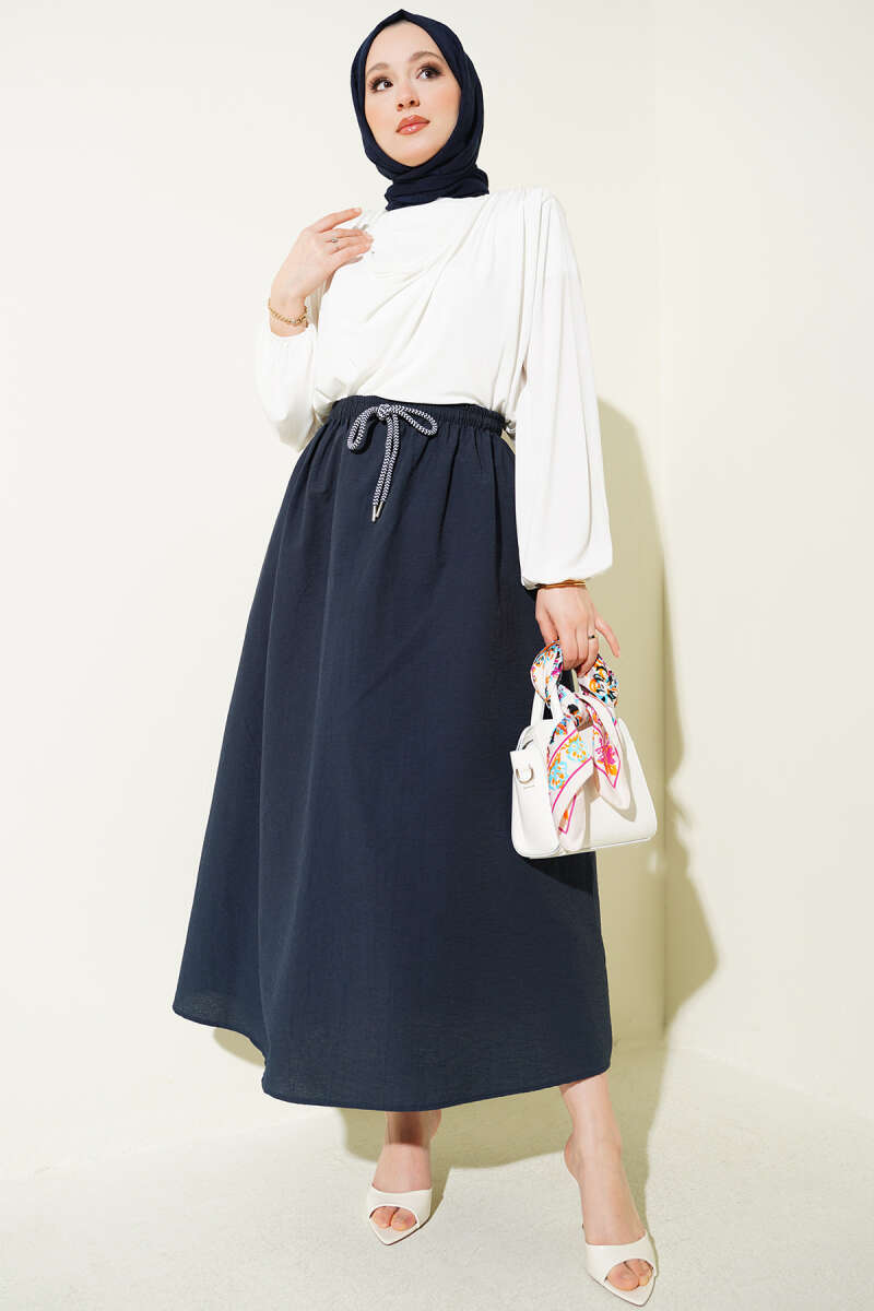 Flared Parachute Skirt with Elastic Waist - Navy