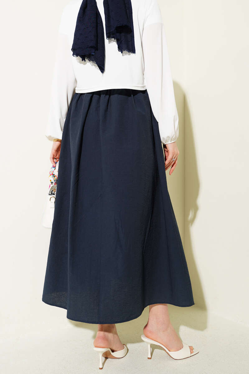 Flared Parachute Skirt with Elastic Waist - Navy