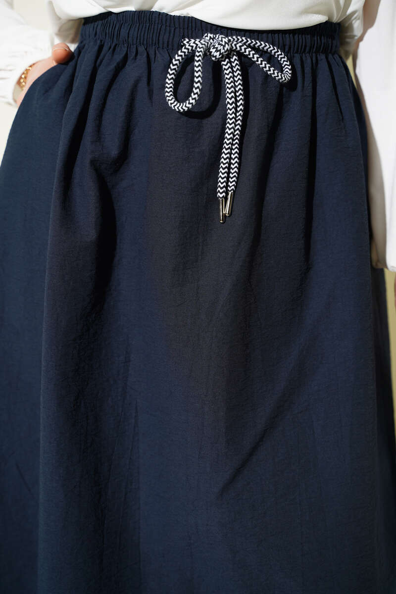 Flared Parachute Skirt with Elastic Waist - Navy