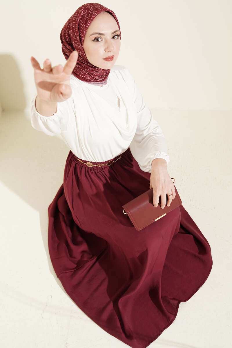 Flared Modal Skirt with Elastic Waist - Burgundy