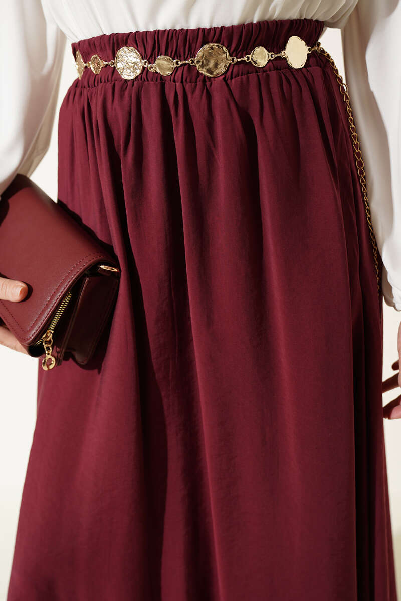 Flared Modal Skirt with Elastic Waist - Burgundy