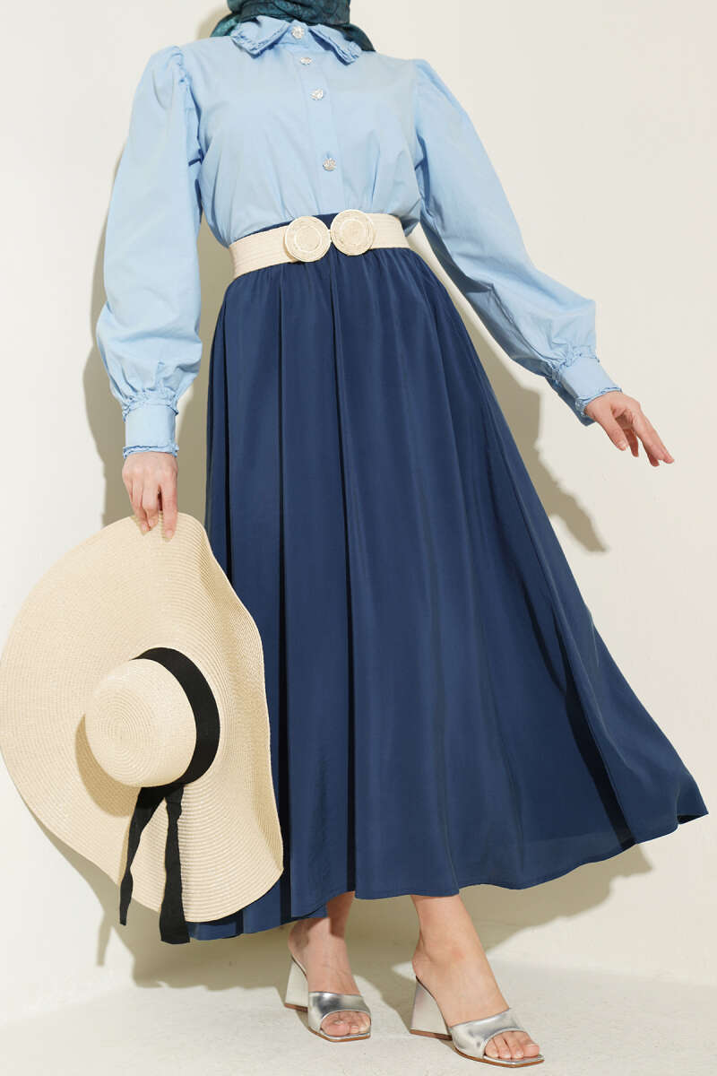 Flared Modal Skirt with Elastic Waist - Indigo