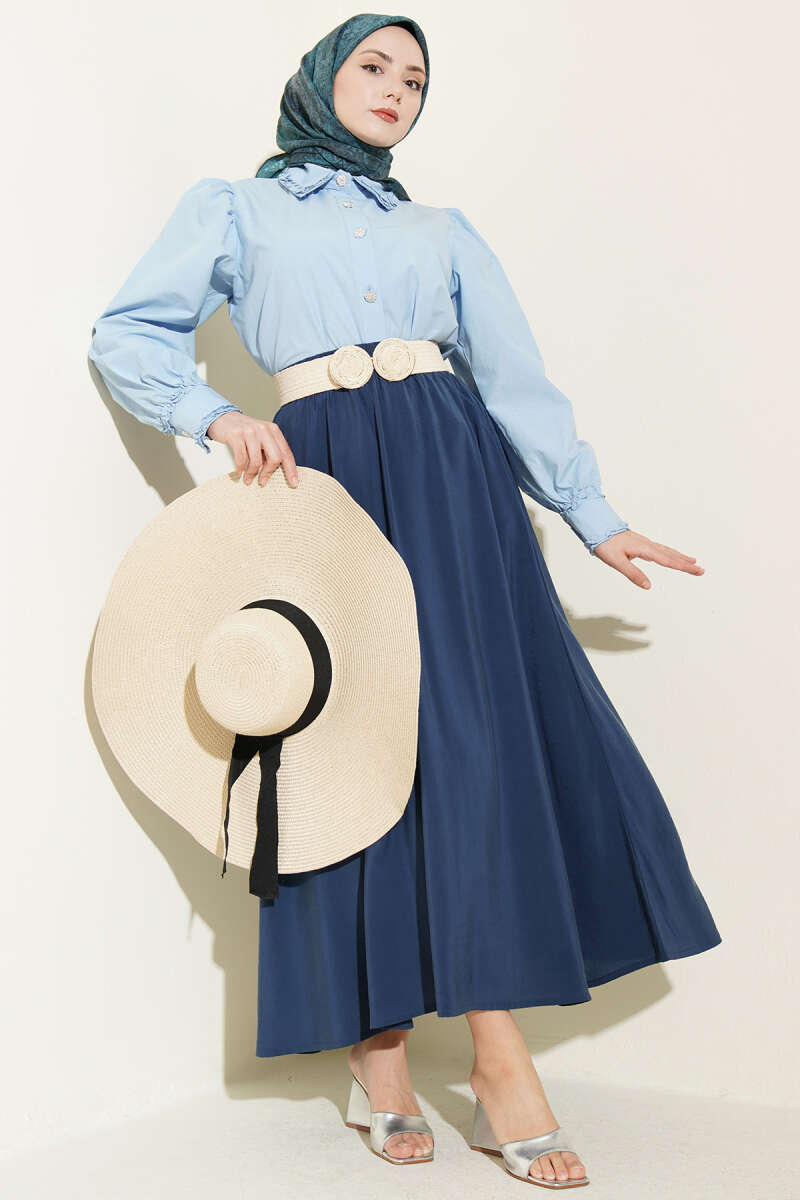 Flared Modal Skirt with Elastic Waist - Indigo