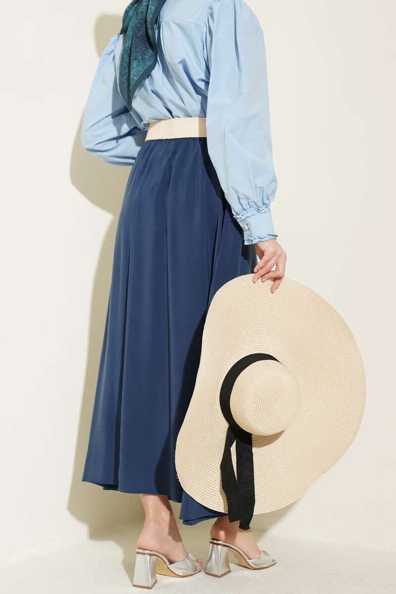 Flared Modal Skirt with Elastic Waist - Indigo