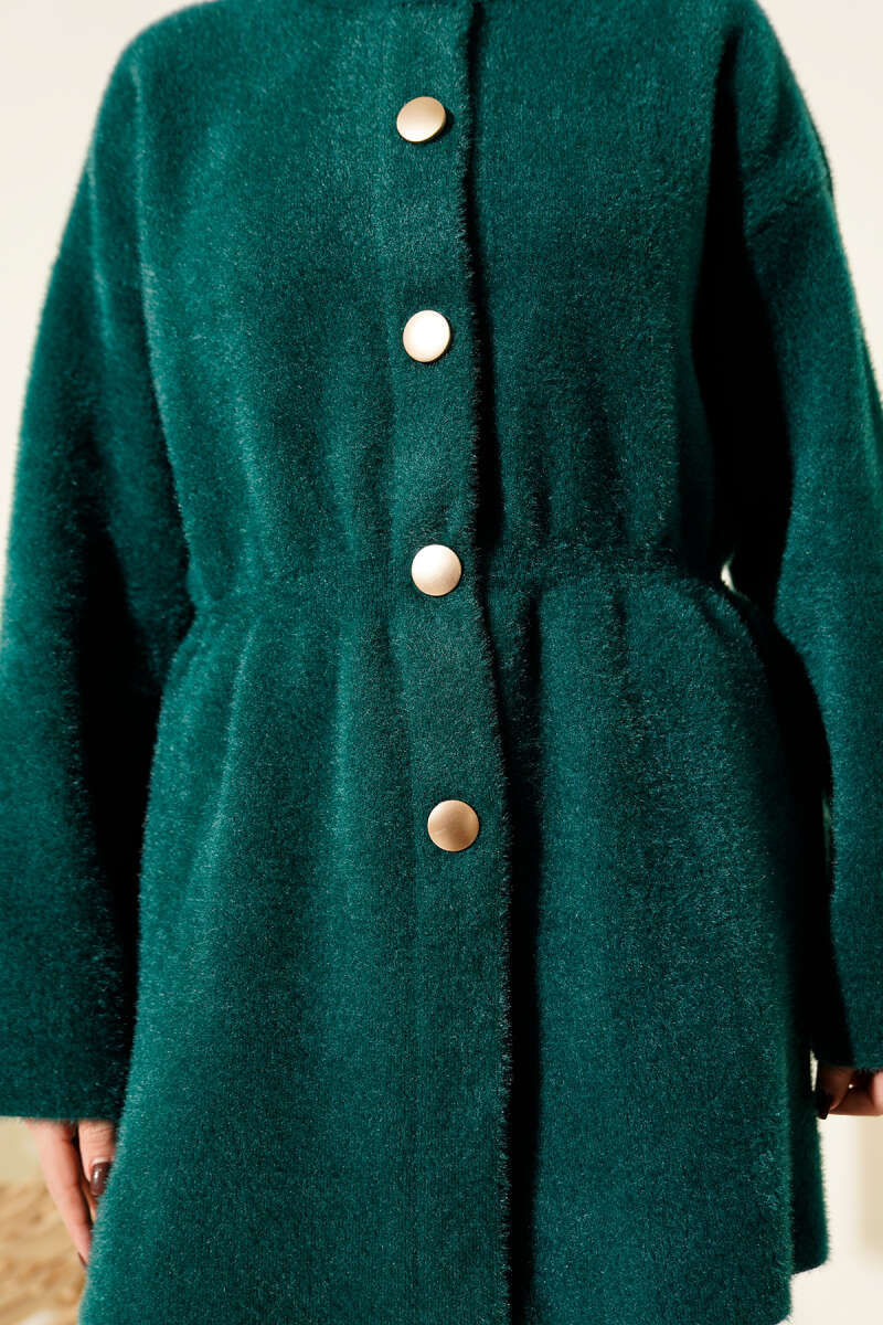 Fluffy Soft Cardigan with Elastic Waist - Emerald