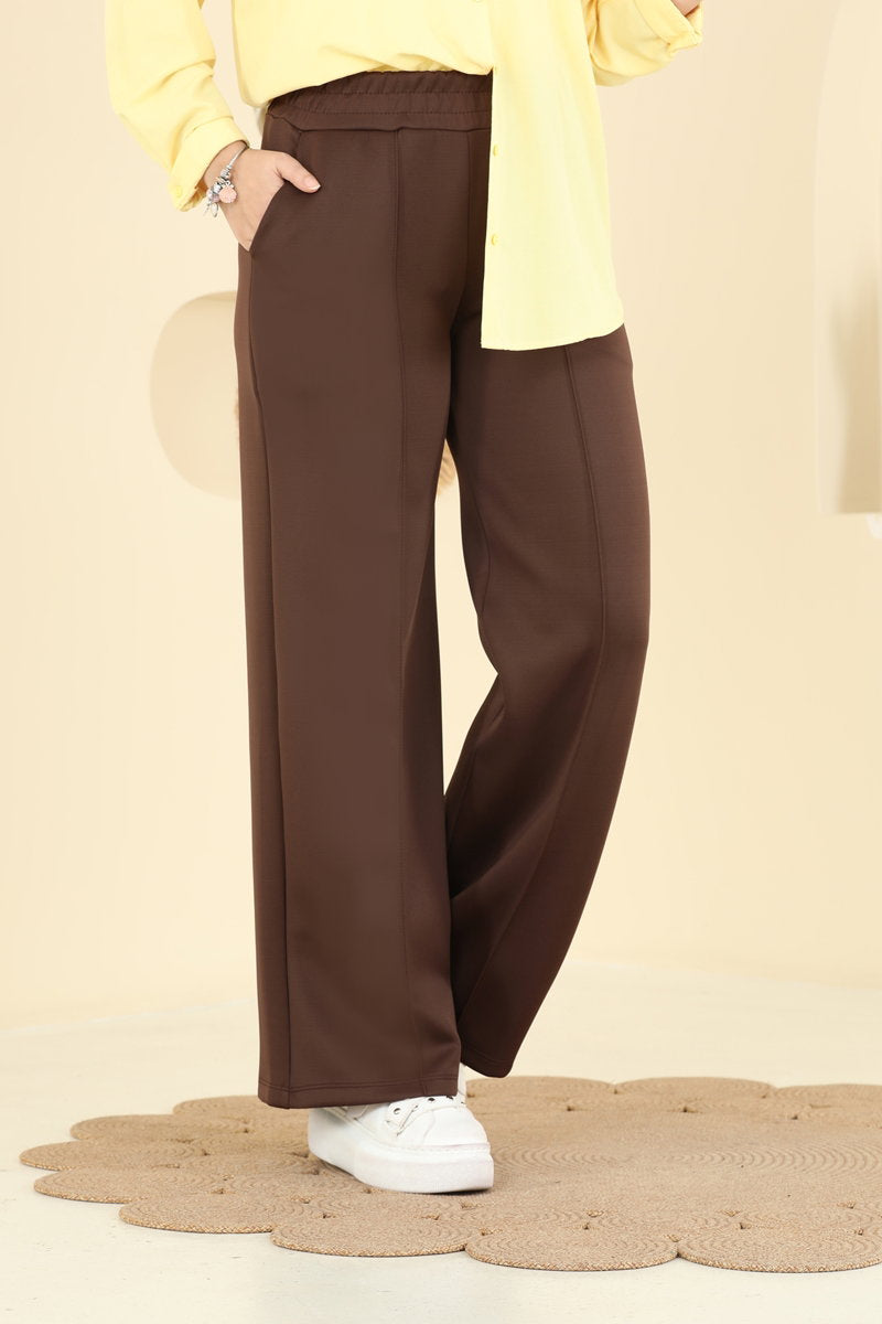 Scuba Trousers with Elastic Waist - Brown