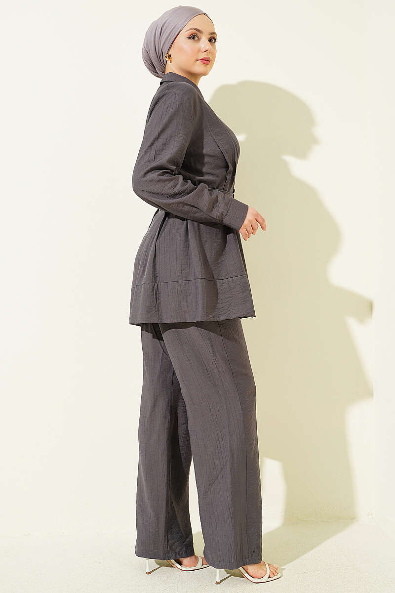 Belted Two-Piece Set with Waist Darts - Smoke Grey