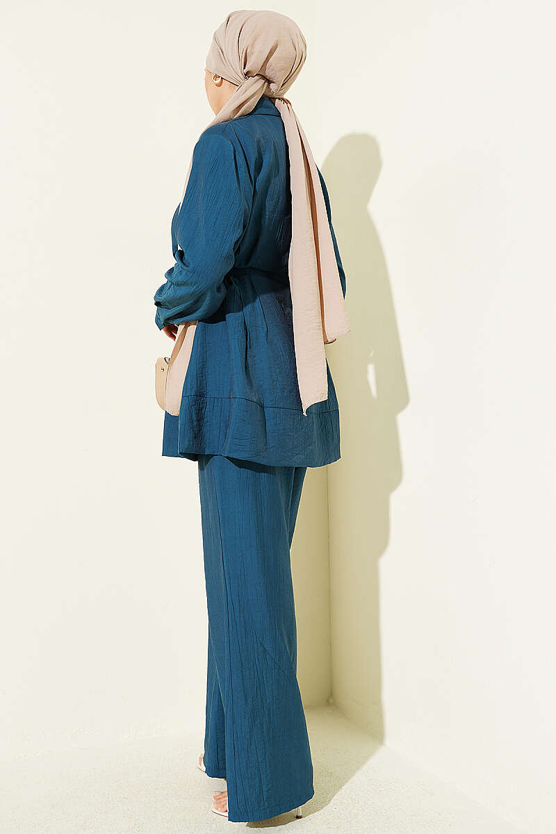 Belted Two-Piece Set with Waist Darts - Teal
