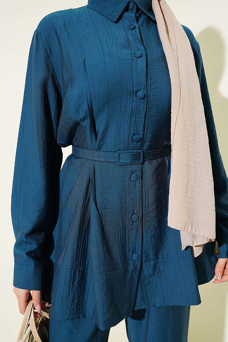 Belted Two-Piece Set with Waist Darts - Teal