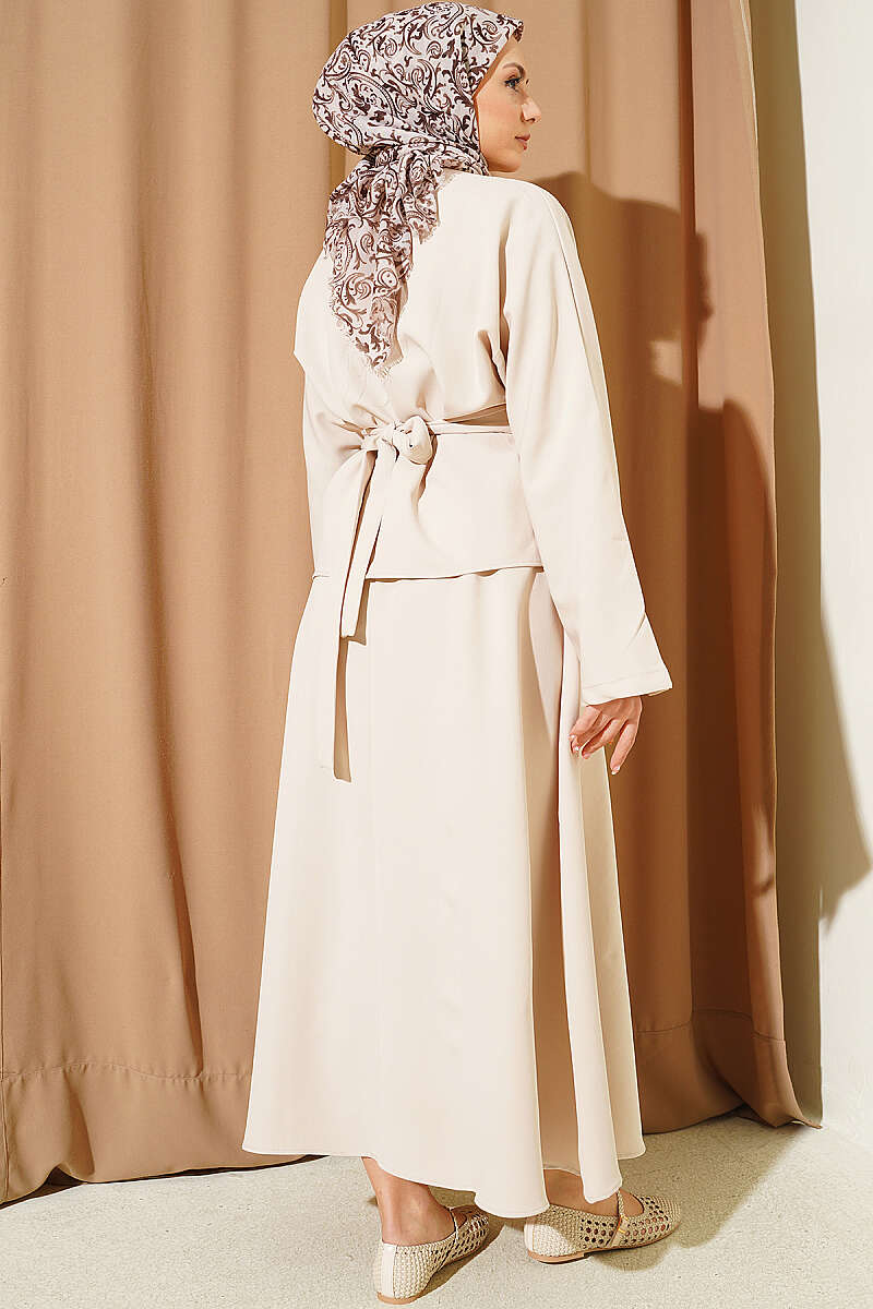 Belted Skirt Set with Waist Darts - Beige