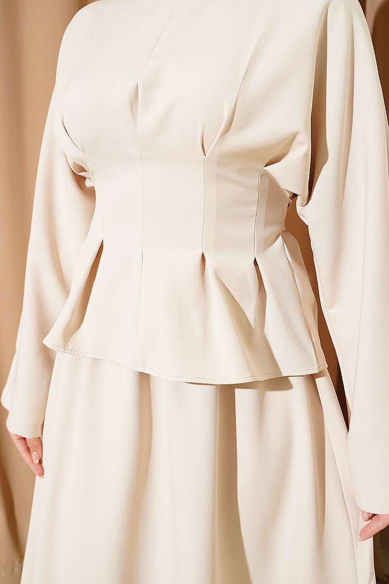 Belted Skirt Set with Waist Darts - Beige