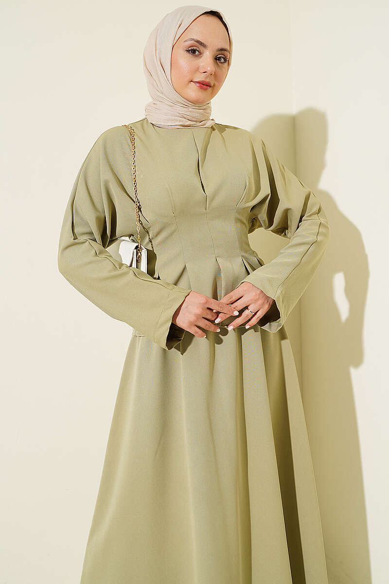 Belted Skirt Set with Waist Darts - Almond Green