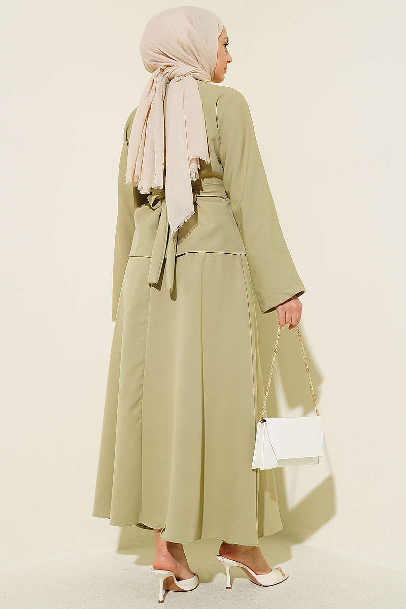 Belted Skirt Set with Waist Darts - Almond Green