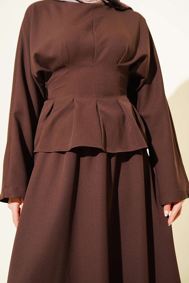 Belted Skirt Set with Waist Darts - Brown